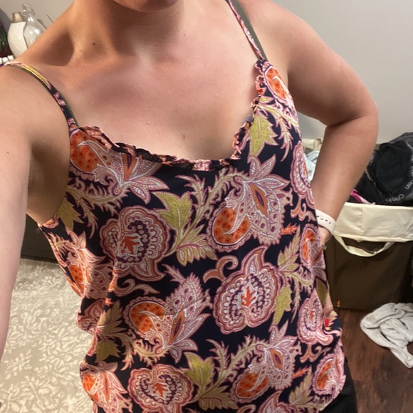 Loft paisley spaghetti strap tank with ruffle neckline - Picture 2 of 2